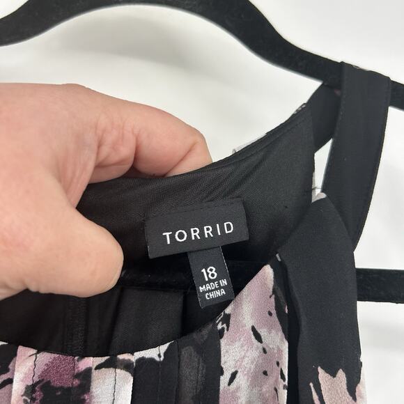 Torrid Black Purple Floral High Neck Midi Dress Size 18 - Picture 4 of 7